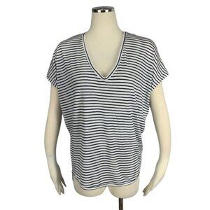 Express Small Stretch Top White Navy Stripe Tunic V Neck Loose
